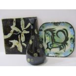 STUDIO POTTERY, Celtic Pottery square horse design dish 8" width, together with Studio Pottery