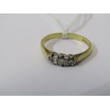 18ct YELLOW GOLD 3 STONE DIAMOND RING, Size 'L'