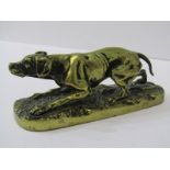 ANIMAL BRASS SCULPTURE, cast brass figure of hunting dog, signed PJ Mene, 4" length