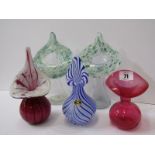 GLASSWARE, pair of Edwardian Jack in the Pulpit posy vases also cranberry posy & two others