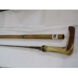 WEAPON, vintage antler handled sword stick in bamboo sheath