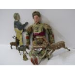 VINTAGE TOYS, Oriental doll, shadow puppet & three animal figures