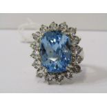 IMPRESSIVE SILVER DRESS RING, set with blue & clear stones, size R/S