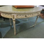 LIBRARY TABLE, French design oval twin frieze drawer library table, gilt detailed painted decoration