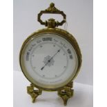 TABEL TOP BAROMETER, 19th Century gilt drum cased table top aneroid barometer, 5.5" height