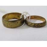 2 9ct YELLOW GOLD BAND RINGS, Approx 5.8 grms in combined weight