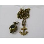 9ct VINTAGE YELLOW GOLD ANCHOR PENDANT, on 9ct gold belcher link necklace, approx 3.8 grams,