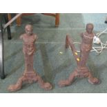 ANTIQUE METALWARE, pair of caryatid support andirons, 17" height