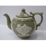ANTIQUE POTTERY WWI, presentware stoneware teapot dedicated to "Mrs Wenmouth from Private H