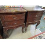 PAIR OF EASTERN BEDSIDE CABINETS, serpentine fronted twin drawer chests on cabriole legs