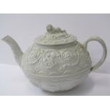 WEDGWOOD, 19th Century stoneware teapot, lion finial with arabesque moulded design