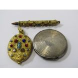 SILVER COMPACT, gilt pencil and mirror