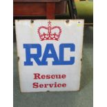 ENAMEL SIGN, double sided advertising sign "RAC Rescue Service", 25" height x 20.5" width