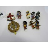 GOLLY BADGES ETC, 6 assorted golly badges, cap badge & RNLI enamel badge