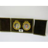 MINIATURES, cased pair of gilt circular surround miniature portraits of "Mother & Child"