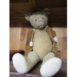VINTAGE TEDDY BEAR, European straw filled jointed 27" teddy bear, remains of voice box, possibly