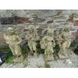 GARDEN STATUES, set of 4 vintage stonework garden statues "the 4 seasons" 29" high