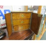 EDWARDIAN SPECIMEN CABINET, brass inlaid oak tabletop cabinet of 3 drawers with flush side