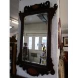 GEORGIAN DESIGN MIRROR, with bevelled plate glass with shell motive decoration, 32" height