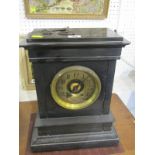 BLACK MARBLE MANTEL CLOCK, gilt metal face & coiled bar strike, 14" height