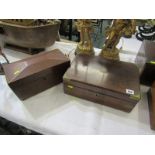 VICTORIAN ROSEWOOD WRITING SLOPE, together with Victorian mahogany triple section tea caddy