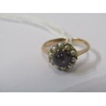 9ct ROSE GOLD STAR CHALCEDONY TYPE STONE & PEARL RING, size J