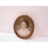 MINIATURE PORTRAIT, oval portrait on ivory, "Lady in a White Blouse"