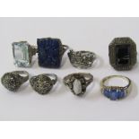 SILVER RINGS, selection of 8 silver rings, including stoneset, moonstone, macasite, etc
