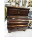 VICTORIAN TABLETOP CABINET, mahogany shaped front narrow cabinet, lacquered brass handles, 10.5"