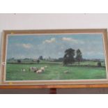 A.WILSON BURNS, signed oil on canvas "Landscape Overlooking The Village", 17" x 35"