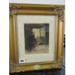 ANTON MAUVE, etching "Study of a Laundress", 6" x 5"