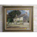 CORNWALL, J.R. DONNACHIE, signed oil on board "View of a White Cottage at Goldsithney", 15.5" x 19.