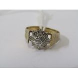 9CT YELLOW GOLD DIAMOND CLUSTER RING, size I/J, approximately 2.3grms in weight