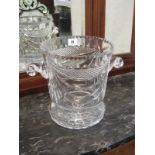 CUT GLASS, quality cut glass twin handled ice bucket, signed base, 10" height
