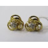 A PAIR OF 9ct YELLOW GOLD DIAMOND SET TREFOIL STYLE EARRINGS, With pillar and butterfly backs