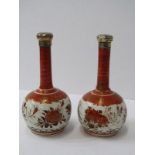 ORIENTAL CERAMICS, pair of Kutani miniature spill vases adapted as silver mounted perfume flasks