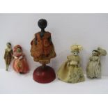 MINIATURE DOLLS, collection of five miniature mainly jointed dolls