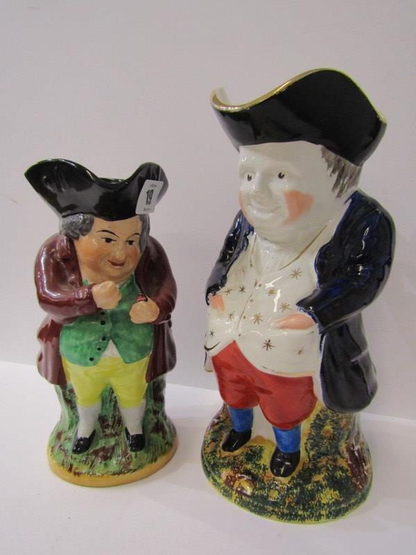 TOBY JUGS, Snuff taking Toby jug together with similar Toby jug in gilt embroidered waist coat,