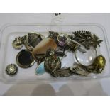 SILVER COSTUME JEWELLERY, a selection of silver brooches, silver & enamel brooch, silver heart