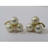 PAIR OF 14CT YELLOW GOLD CULTURED PEARL & DIAMOND EARRINGS, with pillar & butterfly backs