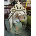 VENETIAN GLASS MIRROR, etched glass surround with floral crest design, hanging wall mirror (requires
