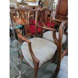 HEPPLEWHITE REVIVAL, pair of Edwardian marquetry mahogany carver chairs