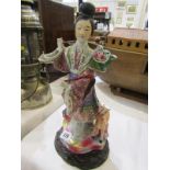 ORIENTAL TABLE LAMP, figure base table lamp, 14" height