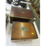 EARLY VICTORIAN WRITING BOX, brass inlaid mahogany writing box with flush handles & fitted interior,