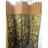 VICTORIAN 4 FOLD SCREEN, decorated with colourful pictorial "scraps", 66" high