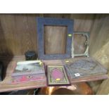 ANTIQUE PICTURE FRAMES, 1898 dated carved oak picture frame, Fowey photograph jewell box,