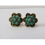 PAIR OF 9CT YELLOW GOLD TURQUOISE SET EARRINGS, in flower form