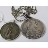 MARIA THERESA THALER COIN, dated 1780, set as pendant on silver chain, together with total
