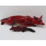 DOULTON FLAMBE, figure of sneaking fox 12" length, together with smaller flambe fox