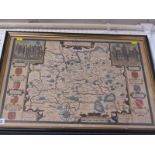 EARLY MAP, 17th Century John Speed hand coloured map of "Surrey", double glazed